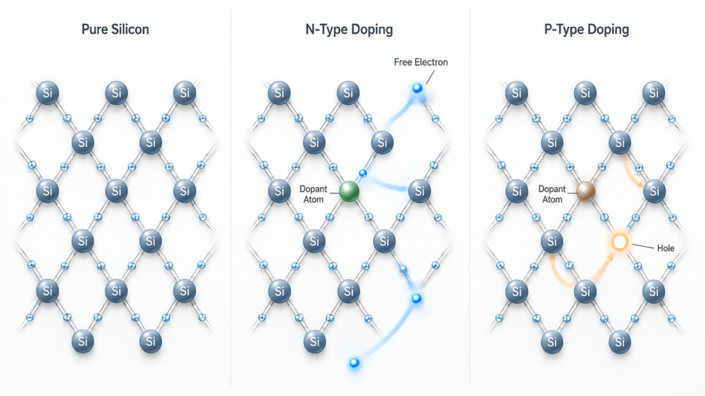 Semiconductor silicon lattice doping concepts diagram